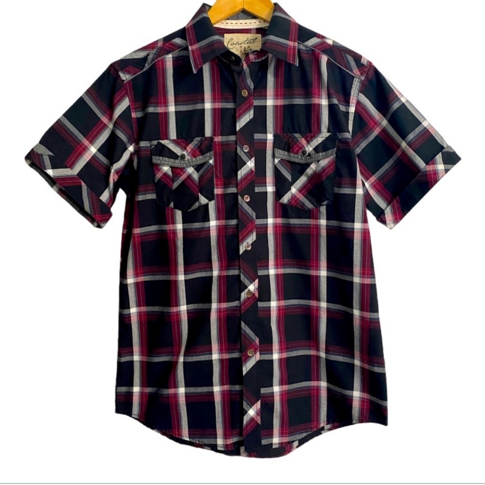 Costal Short Sleeve Plaid Shirt Men Size M